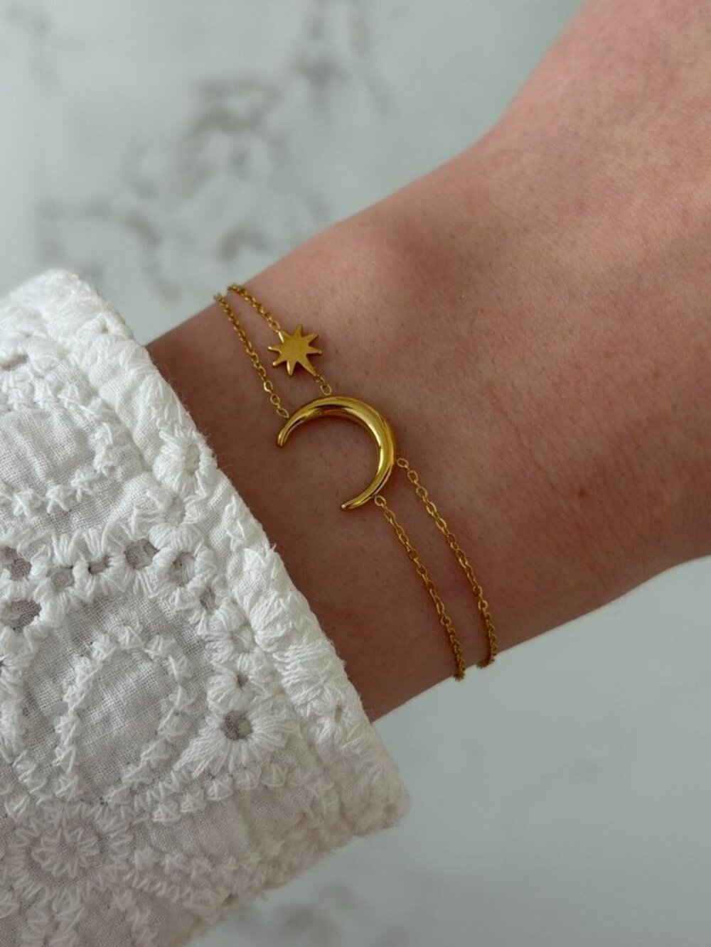 Sku0554 Retro Gold Astrology Women Minimalist Moon Bracelet Stainless steel - Picture 4 of 4